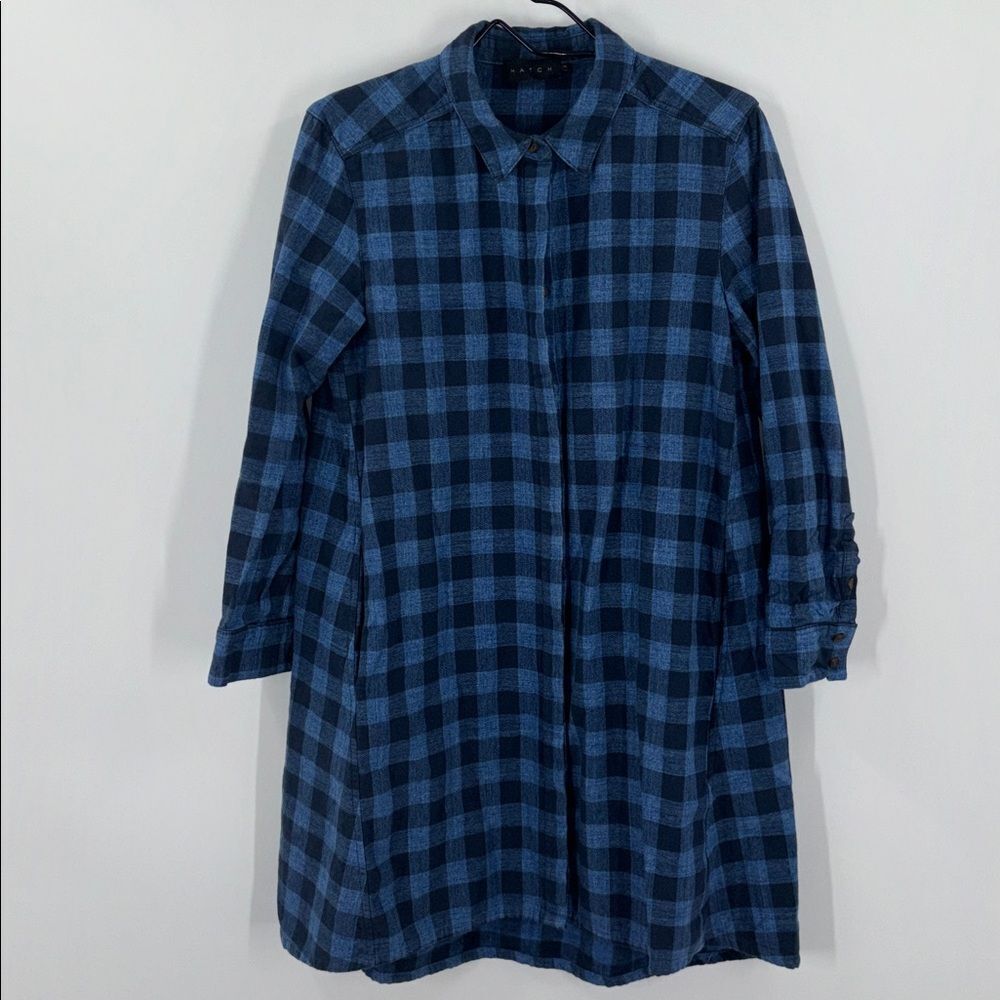 Hatch Blue Flannel Button Up Shirt Tunic Dress Maternity Hatch Size 1